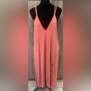 New Lush Clothing Maroon Spaghetti Strap Maxi Slip Open Hemline Dress Women's S